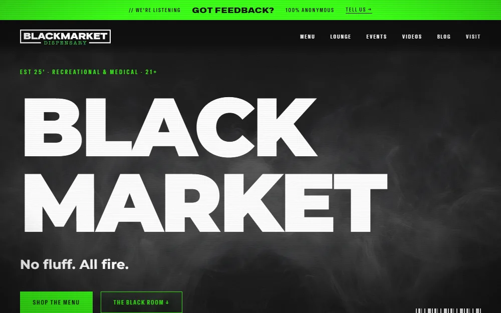 Black Market Dispensary website, designed and built by Canneye